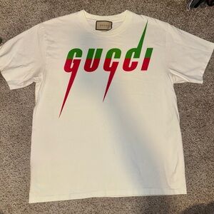 Gucci White T-Shirt with Red and Green Logo